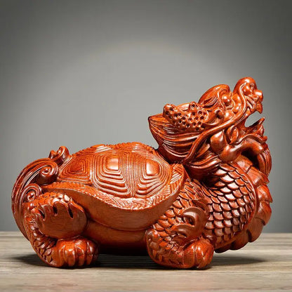 Black Sandalwood Carving Dragon Turtle Mahogany Carving Artifact Solid Wood Leading Turtle Basalt Home  Decoration Ornaments