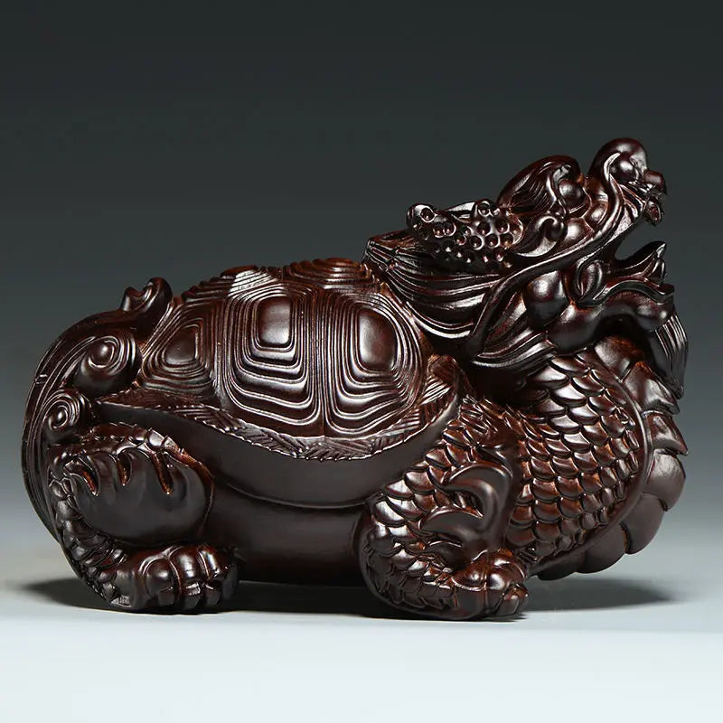 Black Sandalwood Carving Dragon Turtle Mahogany Carving Artifact Solid Wood Leading Turtle Basalt Home  Decoration Ornaments