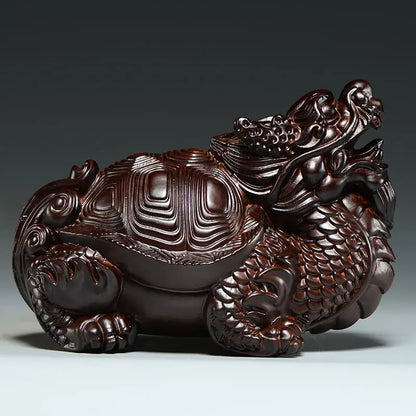 Black Sandalwood Carving Dragon Turtle Mahogany Carving Artifact Solid Wood Leading Turtle Basalt Home  Decoration Ornaments