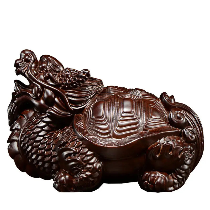 Black Sandalwood Carving Dragon Turtle Mahogany Carving Artifact Solid Wood Leading Turtle Basalt Home  Decoration Ornaments
