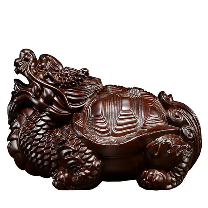 Black Sandalwood Carving Dragon Turtle Mahogany Carving Artifact Solid Wood Leading Turtle Basalt Home  Decoration Ornaments