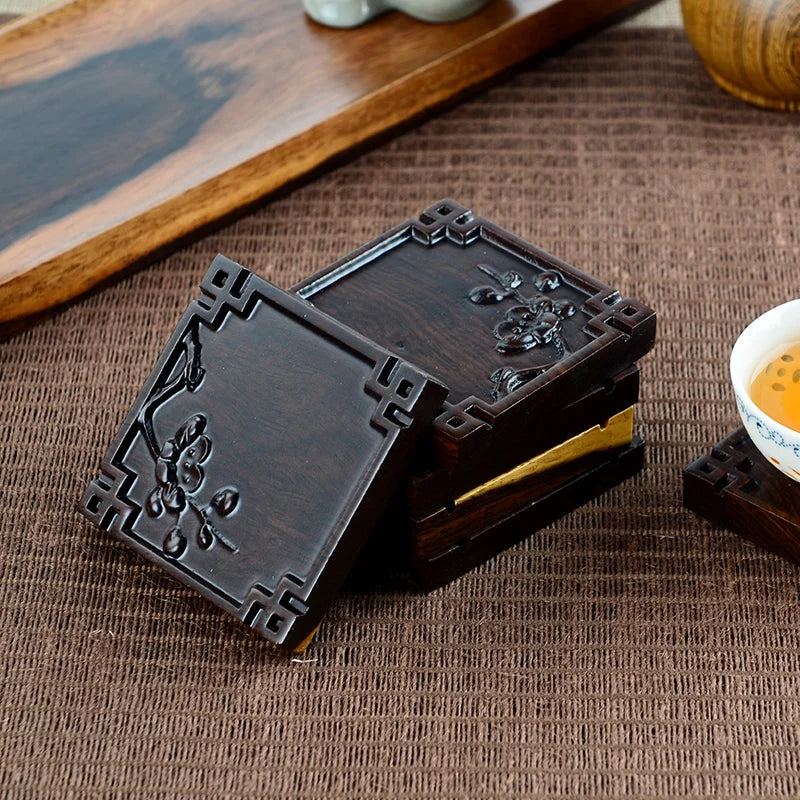 Black Sandalwood Solid Wood Tea Mat Circular Square Tea Bowl Coaster Chinese Six Gentlemen Kungfu Tea Set Accessories