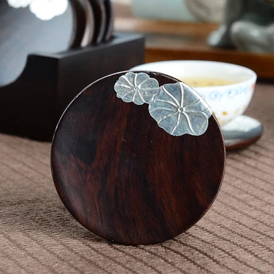 Black Sandalwood Solid Wood Tea Mat Circular Square Tea Bowl Coaster Chinese Six Gentlemen Kungfu Tea Set Accessories