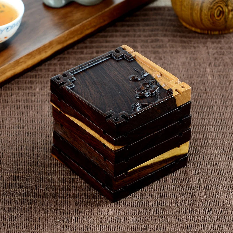 Black Sandalwood Solid Wood Tea Mat Circular Square Tea Bowl Coaster Chinese Six Gentlemen Kungfu Tea Set Accessories