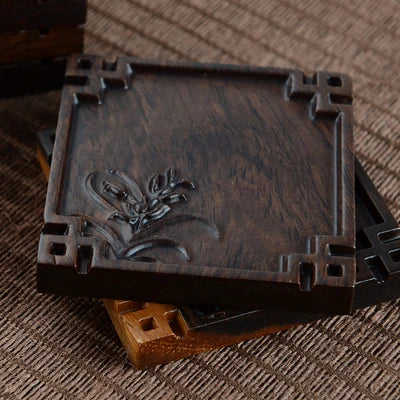 Black Sandalwood Solid Wood Tea Mat Circular Square Tea Bowl Coaster Chinese Six Gentlemen Kungfu Tea Set Accessories