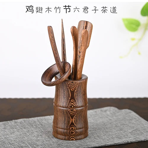 Black Sandalwood Tea Ceremony Chicken Wings, 6 Gentlemen Kungfu Tea Set Accessories, Tea Making Tools, Tea Clip Spoon