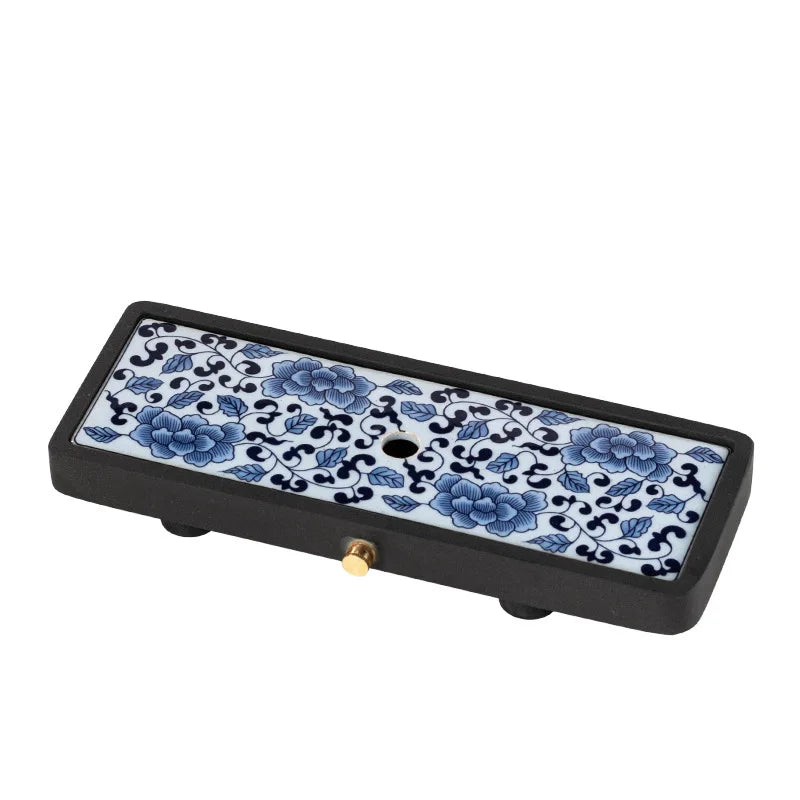 Black Stone Dry Pour Stone Tea Tray Small Stoneware Blue and White Porcelain Embedded Water Storage Tea Table Rectangular