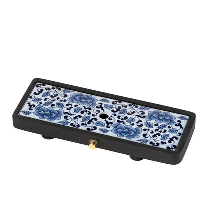 Black Stone Dry Pour Stone Tea Tray Small Stoneware Blue and White Porcelain Embedded Water Storage Tea Table Rectangular