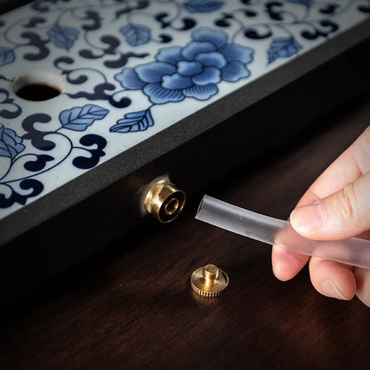 Black Stone Dry Pour Stone Tea Tray Small Stoneware Blue and White Porcelain Embedded Water Storage Tea Table Rectangular