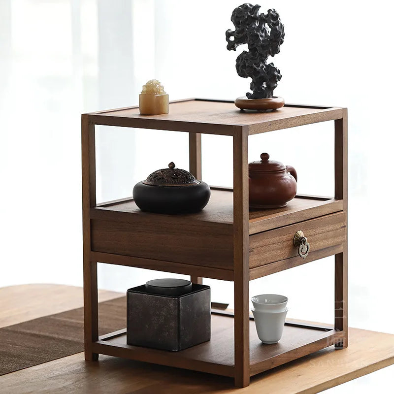 Black Walnut Solid Wood Pu'er Tea Caddy Multi-Layer Storage Brick Tea Storage Box Tea Service Plate Tea Shelf Chinese Decorati