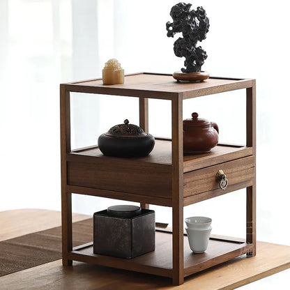 Black Walnut Solid Wood Pu'er Tea Caddy Multi-Layer Storage Brick Tea Storage Box Tea Service Plate Tea Shelf Chinese Decorati
