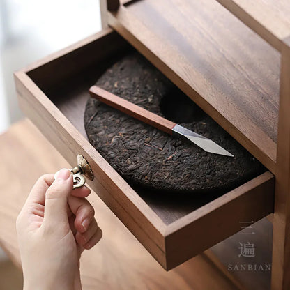 Black Walnut Solid Wood Pu'er Tea Caddy Multi-Layer Storage Brick Tea Storage Box Tea Service Plate Tea Shelf Chinese Decorati