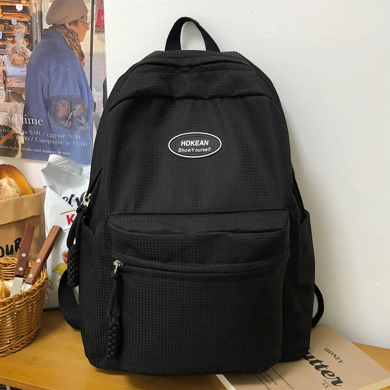 Black Waterproof Nylon Women Backpack Female Travel Bag Backpacks Schoolbag for Teenage Girls Solid Color Bookbag Mochila