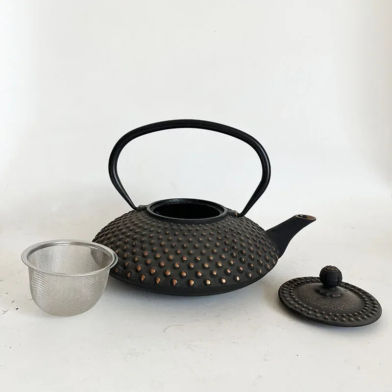 Black and Gold Cast Iron Teapot With Strainer Tetera Tetsubin Tea Kettle Tea Maker For Boiling Water Decoration Ornament