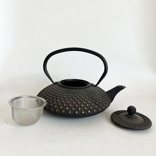 Black and Gold Cast Iron Teapot With Strainer Tetera Tetsubin Tea Kettle Tea Maker For Boiling Water Decoration Ornament