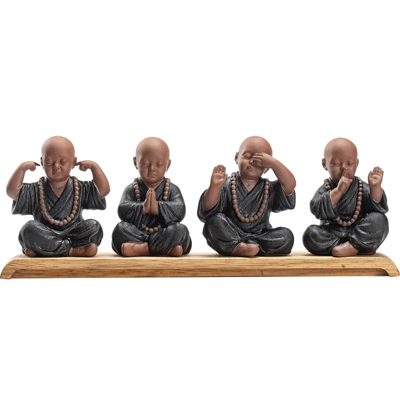 Black pottery purple sand four not small monk ornaments  Ceramic crafts Zen home living room bedroom tea room Statue