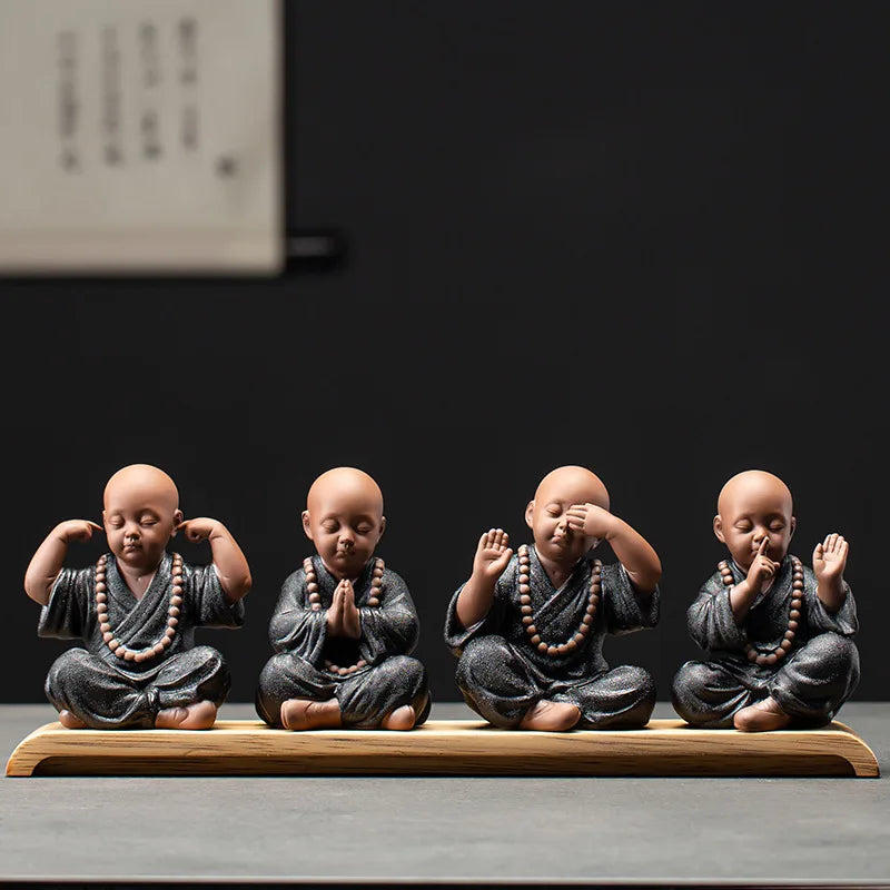 Black pottery purple sand four not small monk ornaments  Ceramic crafts Zen home living room bedroom tea room Statue