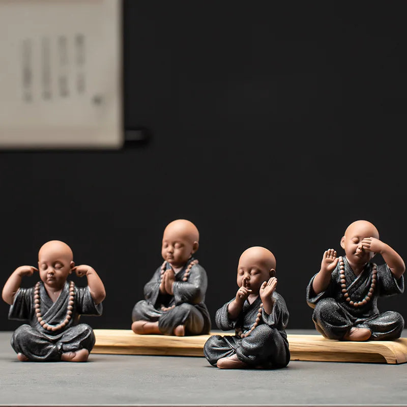 Black pottery purple sand four not small monk ornaments  Ceramic crafts Zen home living room bedroom tea room Statue