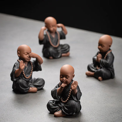 Black pottery purple sand four not small monk ornaments  Ceramic crafts Zen home living room bedroom tea room Statue