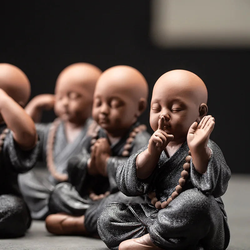 Black pottery purple sand four not small monk ornaments  Ceramic crafts Zen home living room bedroom tea room Statue