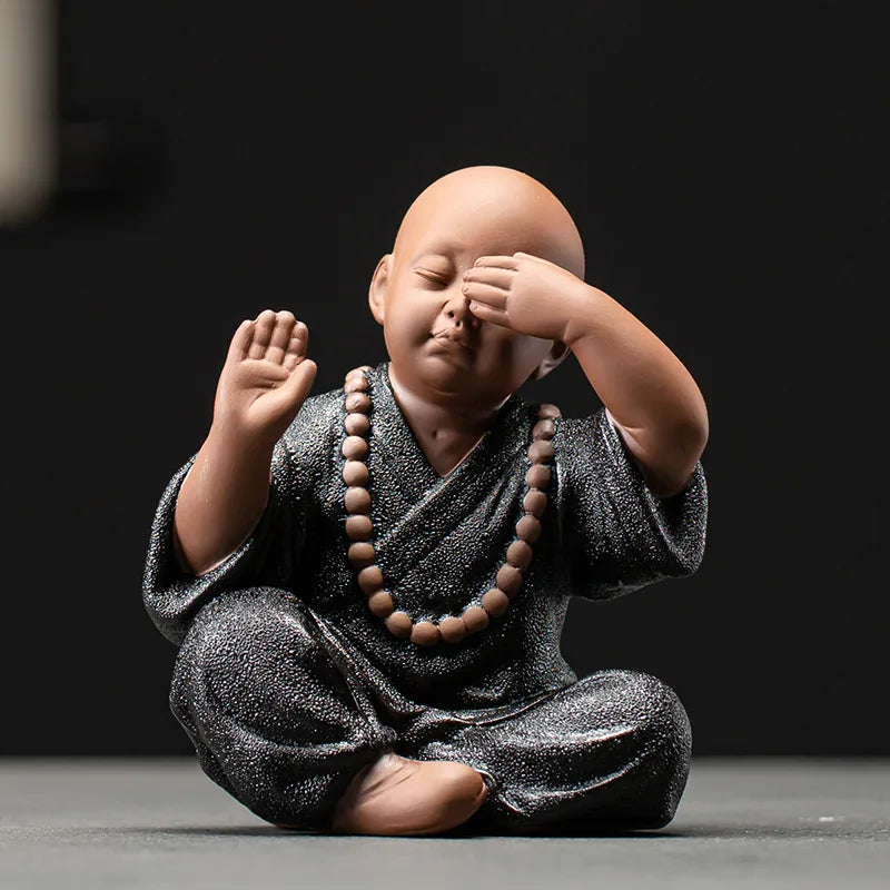Black pottery purple sand four not small monk ornaments  Ceramic crafts Zen home living room bedroom tea room Statue