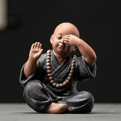 Black pottery purple sand four not small monk ornaments  Ceramic crafts Zen home living room bedroom tea room Statue