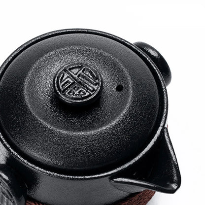 Black pottery tea set cup Portable travel teaware sets kung fu tea Japanese style mug gaiwan cup outdoor with bag teapot kettle