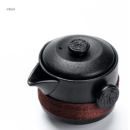 Black pottery tea set cup Portable travel teaware sets kung fu tea Japanese style mug gaiwan cup outdoor with bag teapot kettle