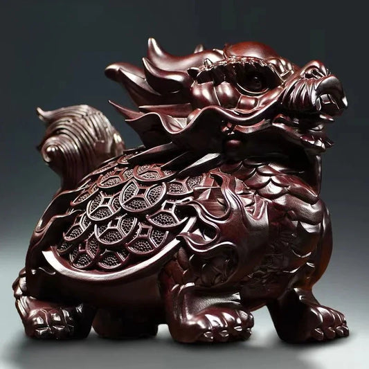 Black sandalwood carved dragon turtle ornaments Living room home decoration Crafts Statue sculpture  gifts Feng Shui Accessories