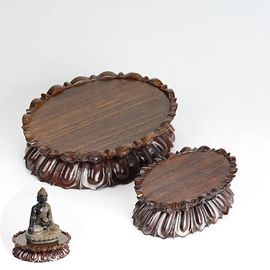 Black sandalwood carved oval lotus base, Guanyin Buddha statue base, solid wood crafts decoration base, Bodhisattva base