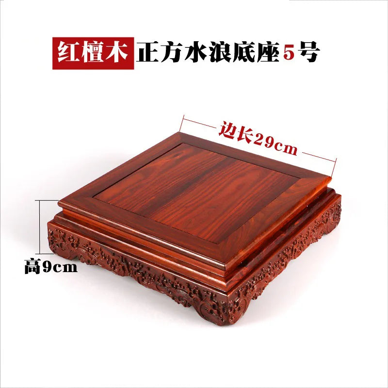 Black sandalwood rectangular square base with carved vases, bonsai Buddha statue decorations, jade, solid wood brackets