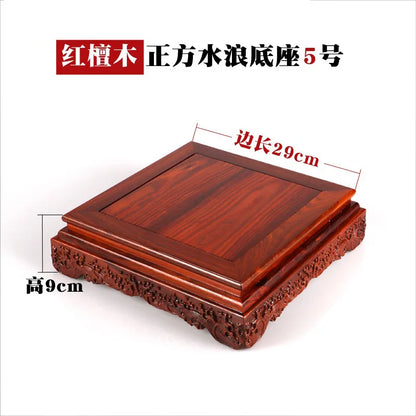 Black sandalwood rectangular square base with carved vases, bonsai Buddha statue decorations, jade, solid wood brackets