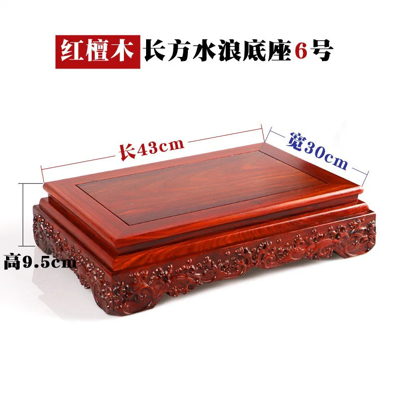 Black sandalwood rectangular square base with carved vases, bonsai Buddha statue decorations, jade, solid wood brackets