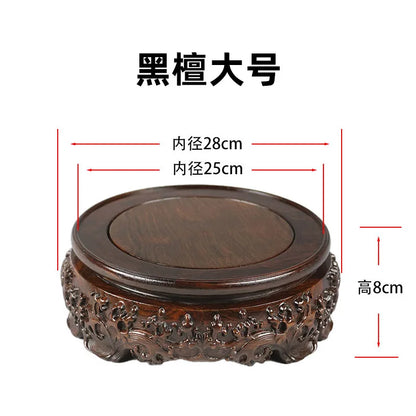 Black sandalwood rectangular square base with carved vases, bonsai Buddha statue decorations, jade, solid wood brackets