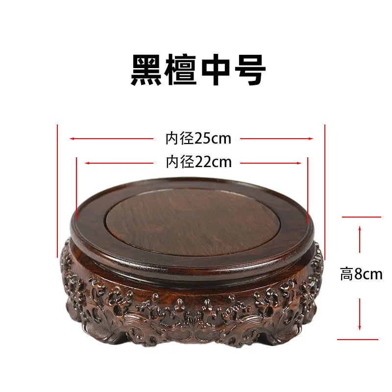Black sandalwood rectangular square base with carved vases, bonsai Buddha statue decorations, jade, solid wood brackets