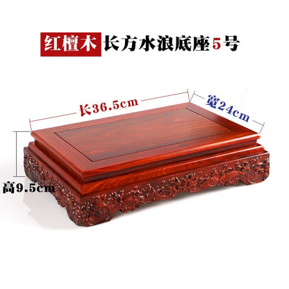 Black sandalwood rectangular square base with carved vases, bonsai Buddha statue decorations, jade, solid wood brackets