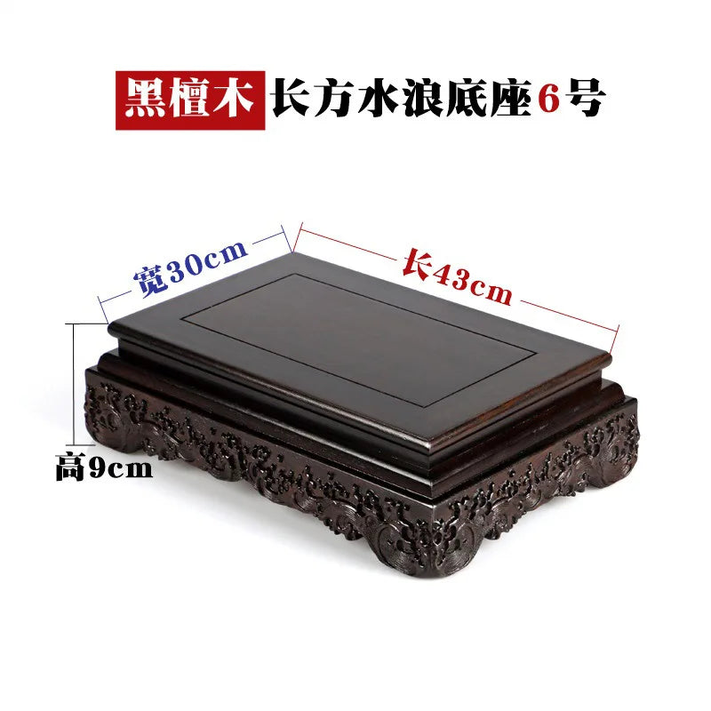 Black sandalwood rectangular square base with carved vases, bonsai Buddha statue decorations, jade, solid wood brackets