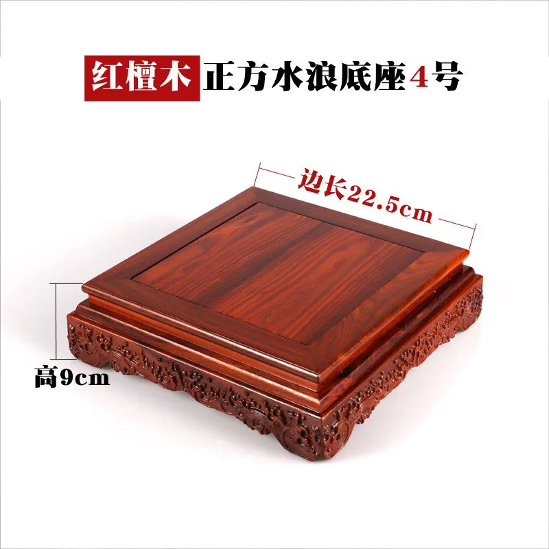 Black sandalwood rectangular square base with carved vases, bonsai Buddha statue decorations, jade, solid wood brackets