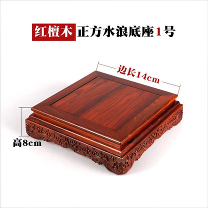 Black sandalwood rectangular square base with carved vases, bonsai Buddha statue decorations, jade, solid wood brackets