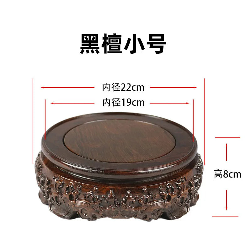 Black sandalwood rectangular square base with carved vases, bonsai Buddha statue decorations, jade, solid wood brackets