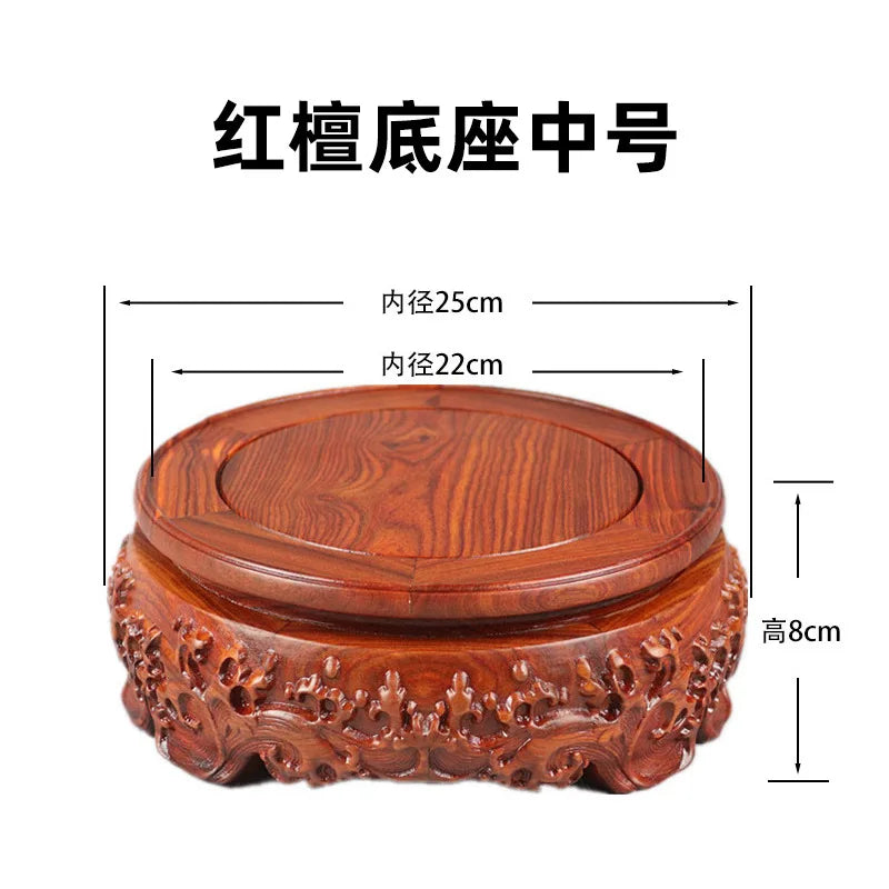 Black sandalwood rectangular square base with carved vases, bonsai Buddha statue decorations, jade, solid wood brackets