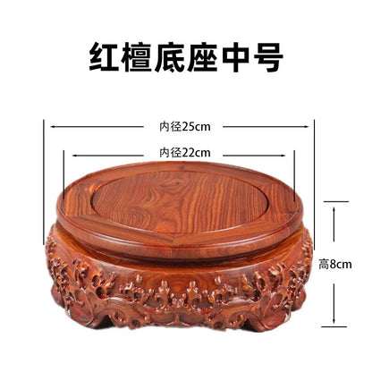 Black sandalwood rectangular square base with carved vases, bonsai Buddha statue decorations, jade, solid wood brackets