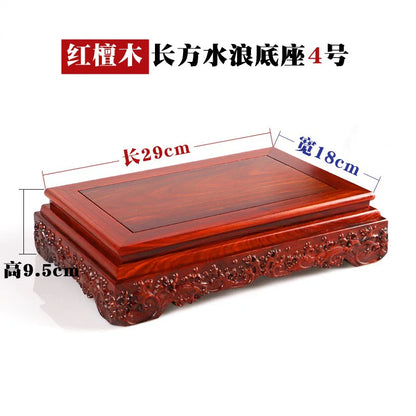 Black sandalwood rectangular square base with carved vases, bonsai Buddha statue decorations, jade, solid wood brackets