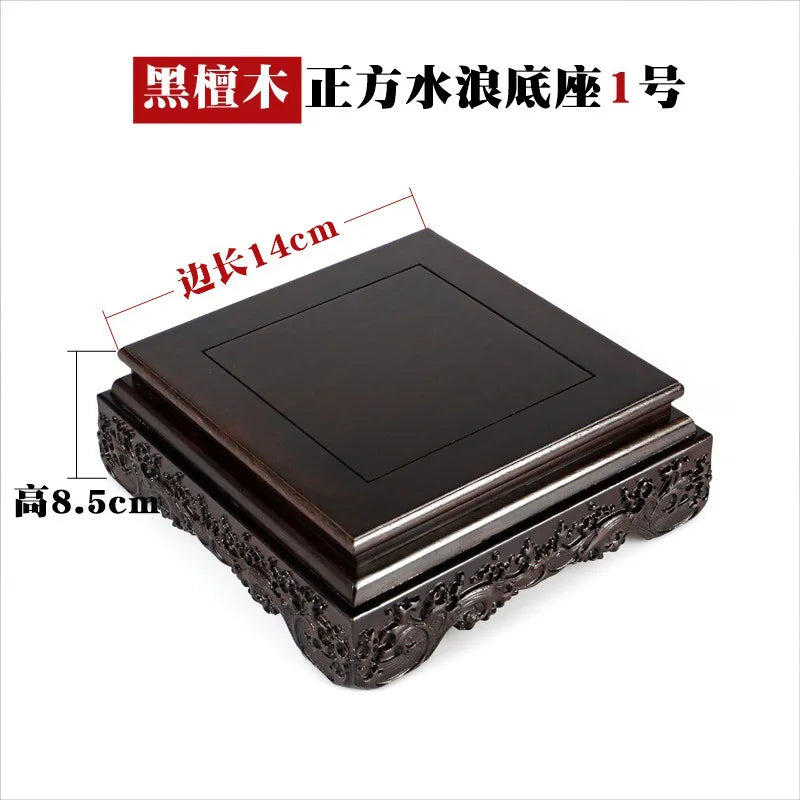 Black sandalwood rectangular square base with carved vases, bonsai Buddha statue decorations, jade, solid wood brackets