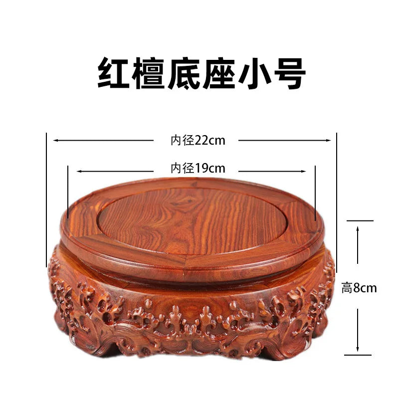 Black sandalwood rectangular square base with carved vases, bonsai Buddha statue decorations, jade, solid wood brackets