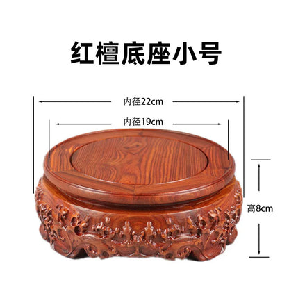 Black sandalwood rectangular square base with carved vases, bonsai Buddha statue decorations, jade, solid wood brackets