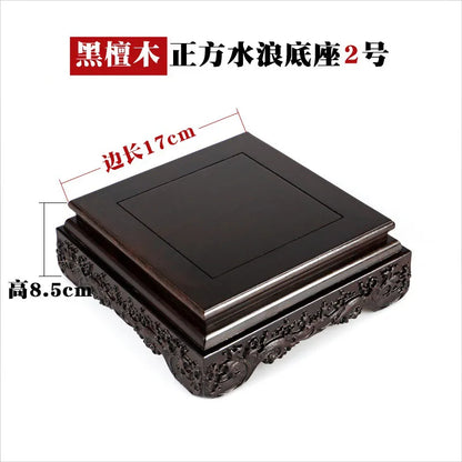 Black sandalwood rectangular square base with carved vases, bonsai Buddha statue decorations, jade, solid wood brackets