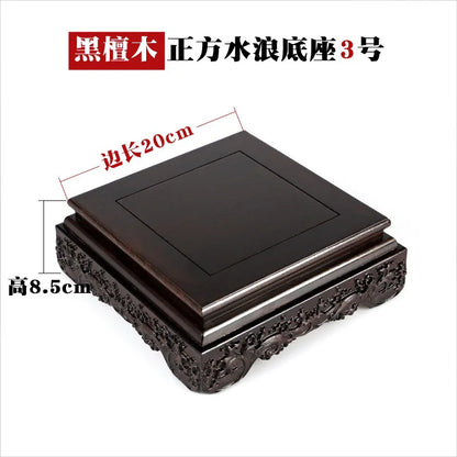Black sandalwood rectangular square base with carved vases, bonsai Buddha statue decorations, jade, solid wood brackets