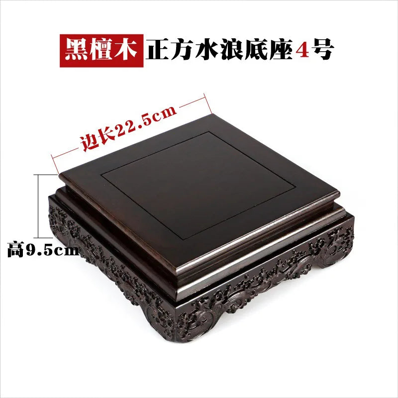 Black sandalwood rectangular square base with carved vases, bonsai Buddha statue decorations, jade, solid wood brackets