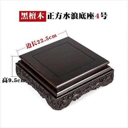 Black sandalwood rectangular square base with carved vases, bonsai Buddha statue decorations, jade, solid wood brackets